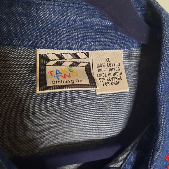 VINTAGE Embroidered and Patchwork Denim Sleeveless Button-Up Vest, Grandmacore - Picture 6 of 7